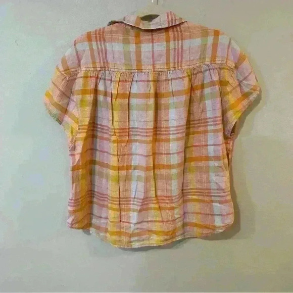 NWT American Eagle Plaid Short Sleeve Pink Orange Button Down Shirt Size X-Small - Picture 5 of 7
